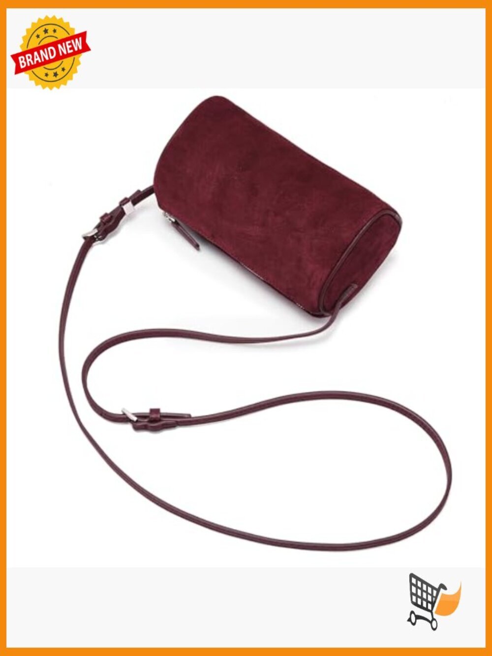 Suede Leather Crossbody Barrel Hobo Bag for Women Small - Picture 4 of 7